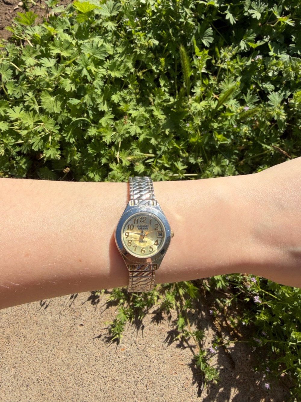 Silver-Tone Women's Analog Watch with Gold Dial